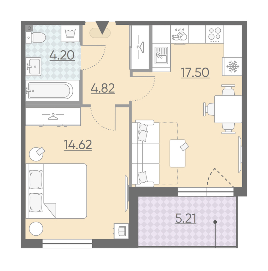 Однокомнатная квартира в : площадь 43.75 м2 , этаж: 3 – купить в Санкт-Петербурге